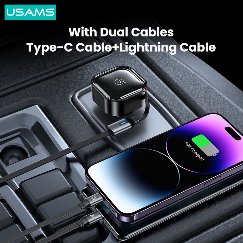 USAMS US-CC219 C41 PD 30W Phone Fast Charging Car Charger with Type-C / 8-Pin Cable USAMS US-CC219 C41 PD 30W Phone Fast Charging Car Charger with Type-C / 8-Pin Cable